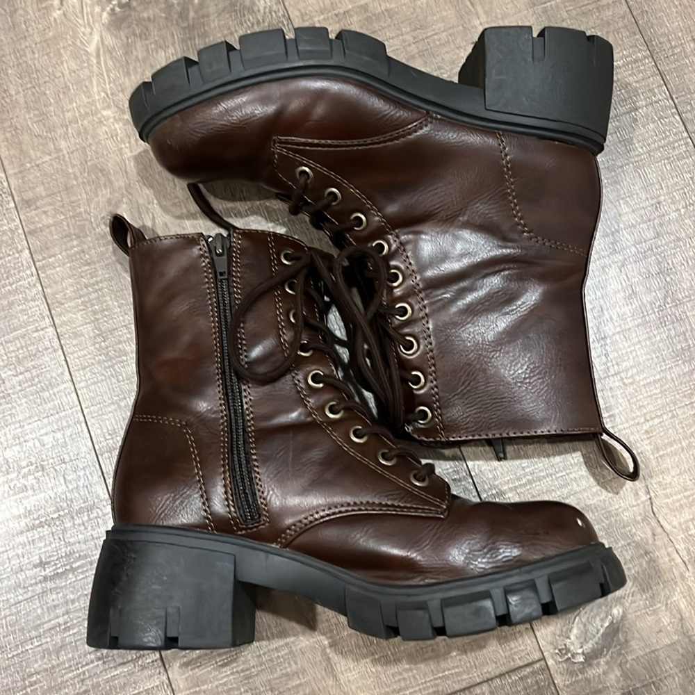 Brown combat boots